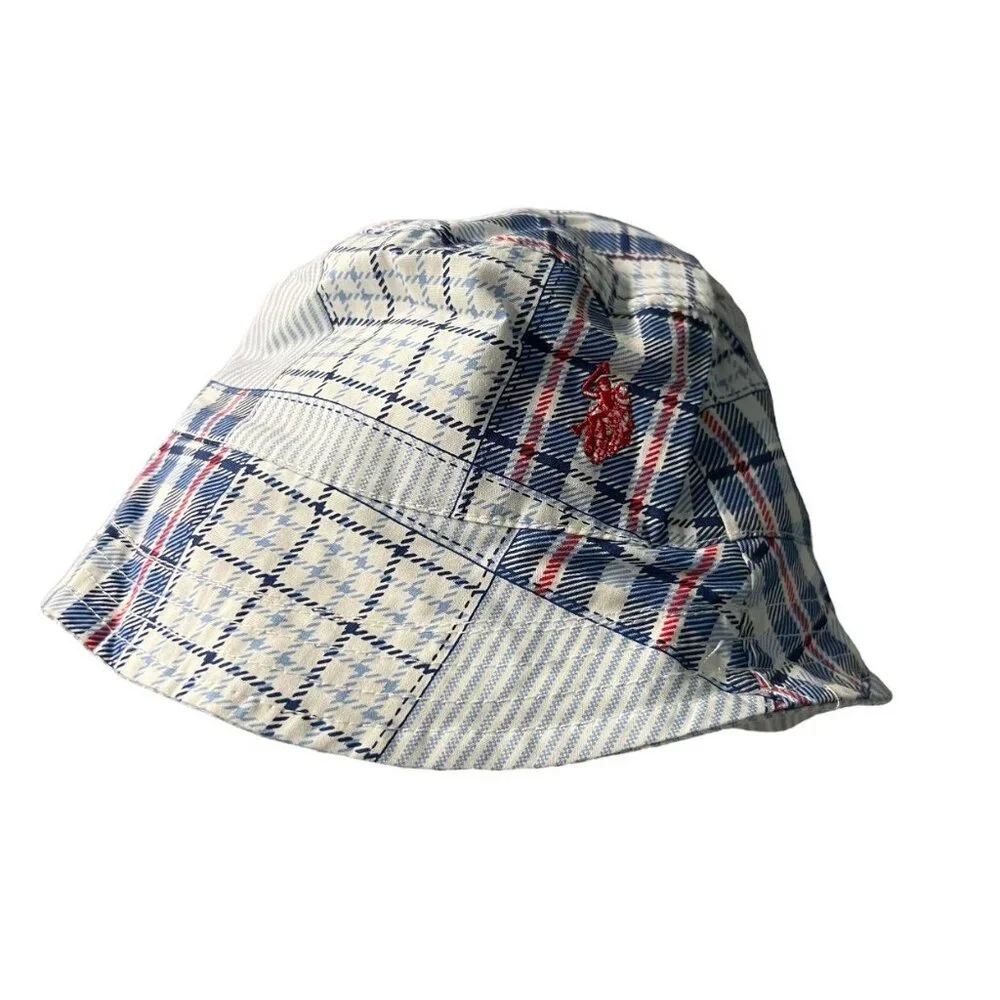 U.S. Polo Assn. 6-9m Patriotic Madras Plaid Romper & Hat